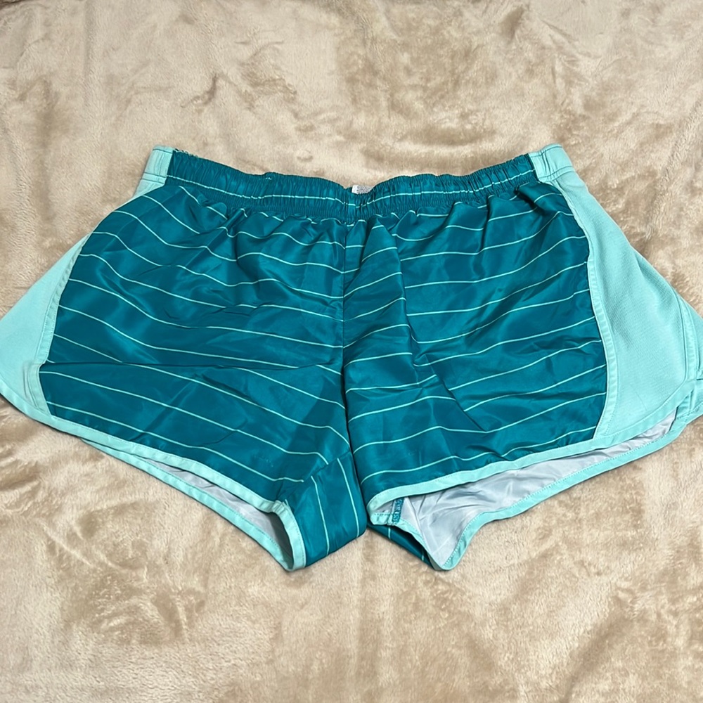 Blue athletic shorts.